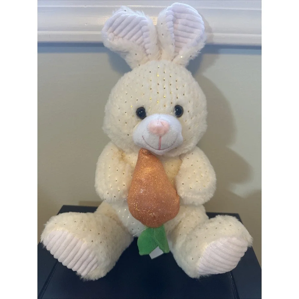 Linzy Toys Bunny‎ Rabbit Plush Stuffed Animal White Sparkle Carrot Easter  12